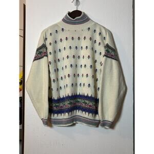 Jason Maxwell Women’s XL Sweater Cream Fair Isle Floral Knit Pullover Vintage